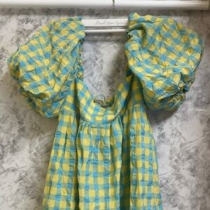 Zara Blue and Yellow Checkered Dress